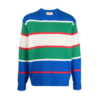 Gucci SS23 Logo Striped Jacquard Knit Sweater Blue 729528-XKC0P-4804