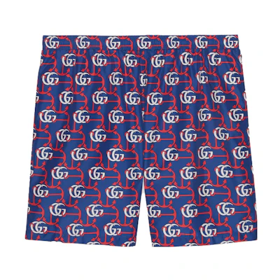Gucci SS23 Mid-Rise Monogram Straight-Leg Shorts Blue 748569-XHAIC-4692
