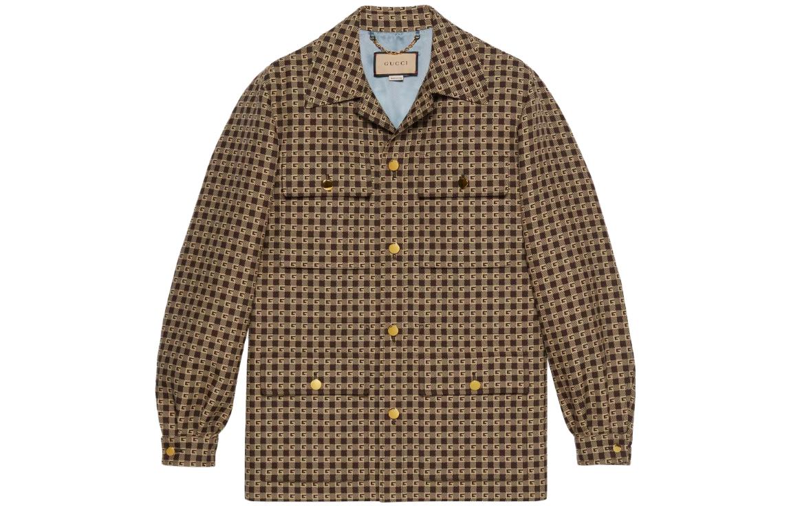 Gucci SS23 Monogram Print Single-Breasted Jacket Brown () 742801-ZAM7E-2118