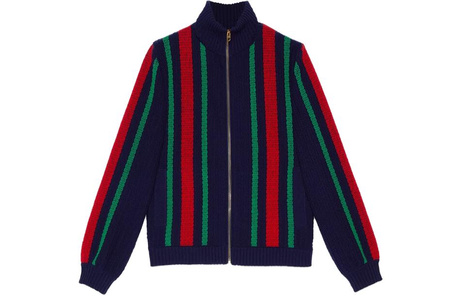 Gucci SS23 Multicolor Striped Knitted Baseball Jacket Men 713505-XKCN9-4684