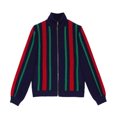 Gucci SS23 Multicolor Striped Knitted Baseball Jacket Men 713505-XKCN9-4684
