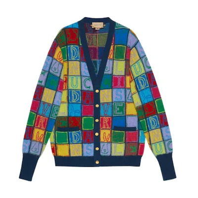 Gucci SS23 Multicolor V-Neck Long Sleeve Letter Plaid Sweater 725685-XKCZ4-3093