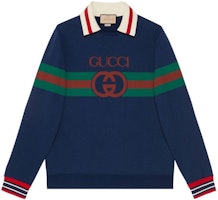 Gucci SS23 Navy Blue Colorblock Striped Letter Sweatshirt 715904-XJET4-4684 Gucci SS23 Navy Blue Colorblock Striped Letter Sweatshirt 715904-XJET4-4684