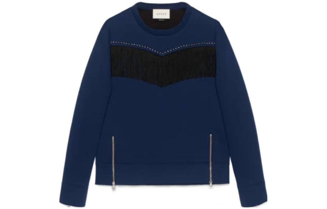 Gucci SS23 Navy Sweatshirt with Solid Color Studded Zip Hem 440149-X5F41-4185