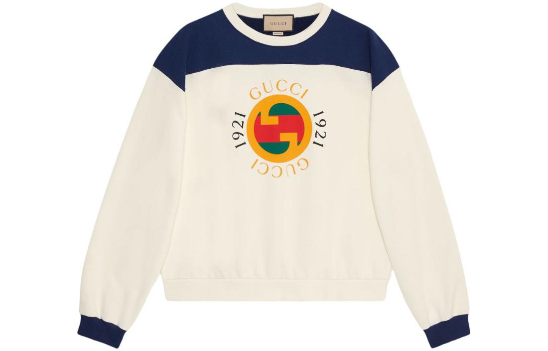 Gucci SS23 Oversized Ivory White Logo Crewneck Long Sleeve Sweatshirt Men 756663-XJFWJ-1000