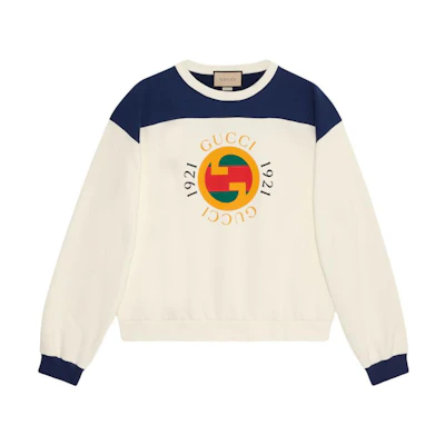 Gucci SS23 Oversized Ivory White Logo Crewneck Long Sleeve Sweatshirt Men 756663-XJFWJ-1000