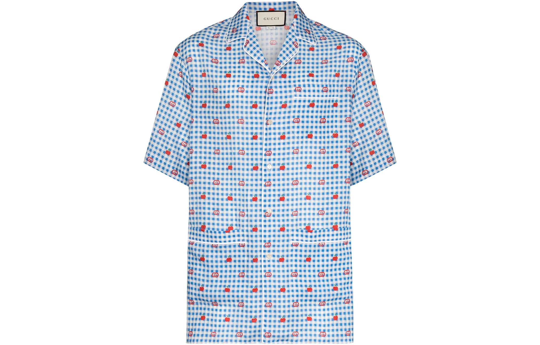 Gucci SS23 Pattern Print Single-Breasted Short Sleeve Shirt Light Blue Men 636406-ZAFEM-4428