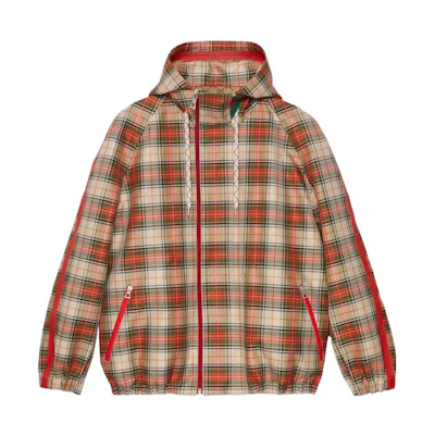 Gucci SS23 Plaid Print Hooded Jacket Brown for Men 727347-ZAKLU-6208