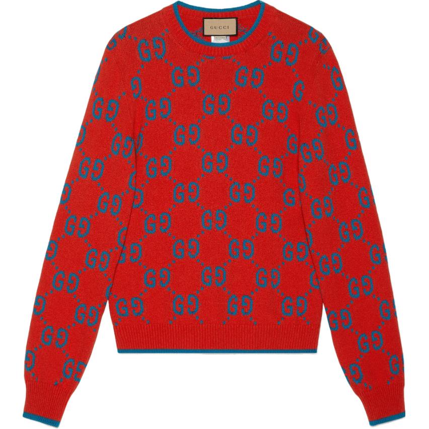 Gucci SS23 Red Alphabet Print Crewneck Long-Sleeve Sweatshirt 752413XKDFY6431