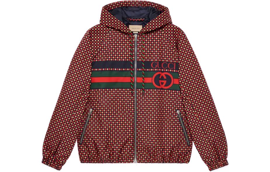 Gucci SS23 Red Logo Stripe Printed Hooded Jacket 714810-ZAKY3-4310