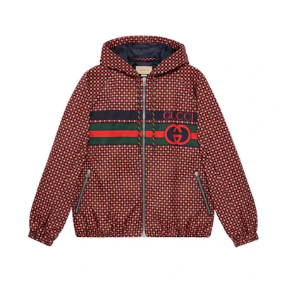 Gucci SS23 Red Logo Stripe Printed Hooded Jacket 714810-ZAKY3-4310