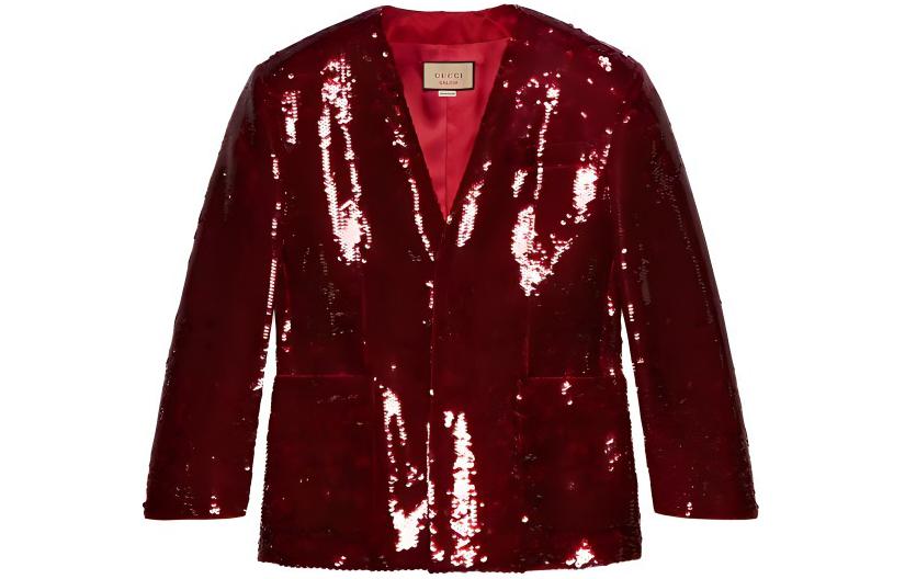 Gucci SS23 Red Sequin Embroidered V-Neck Long Sleeve Jacket 739843-ZAM1O-6509