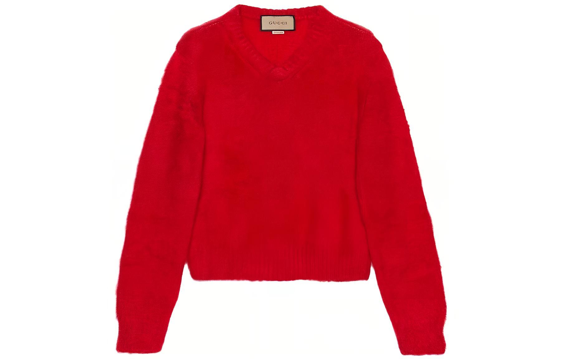 Gucci SS23 Red V-Neck Pullover Sweater . 713581-XKCO3-6509