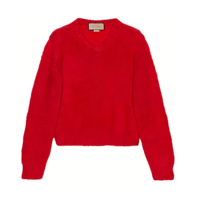 Gucci SS23 Red V-Neck Pullover Sweater . 713581-XKCO3-6509