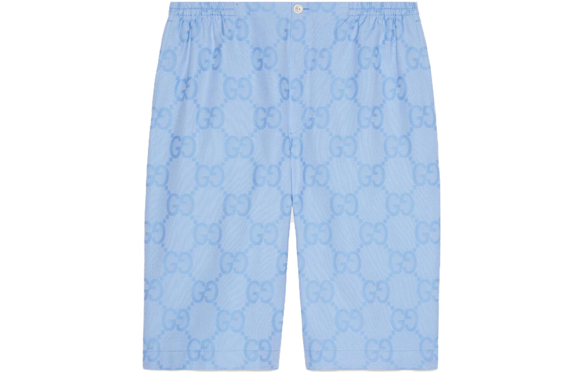 Gucci SS23 Sky Blue Straight-Leg Mid-Rise Letter Print Shorts 734161-ZAMG8-4990