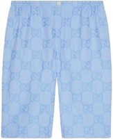 Gucci SS23 Sky Blue Straight-Leg Mid-Rise Letter Print Shorts 734161-ZAMG8-4990 Gucci SS23 Sky Blue Straight-Leg Mid-Rise Letter Print Shorts 734161-ZAMG8-4990
