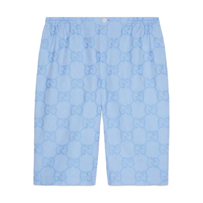 Gucci SS23 Sky Blue Straight-Leg Mid-Rise Letter Print Shorts 734161-ZAMG8-4990