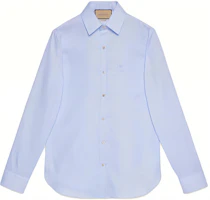 Gucci SS23 Solid Blue Square Neck Button-Up Sun Protection Shirt 699554-ZAJOM-4850 Gucci SS23 Solid Blue Square Neck Button-Up Sun Protection Shirt 699554-ZAJOM-4850
