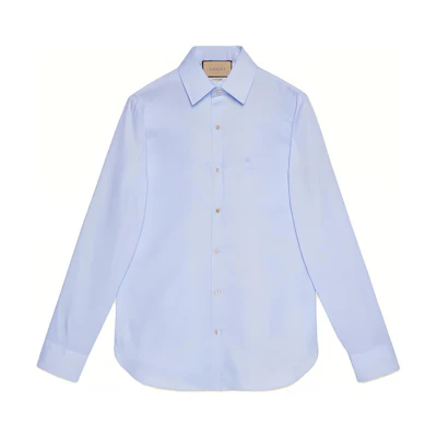 Gucci SS23 Solid Blue Square Neck Button-Up Sun Protection Shirt 699554-ZAJOM-4850