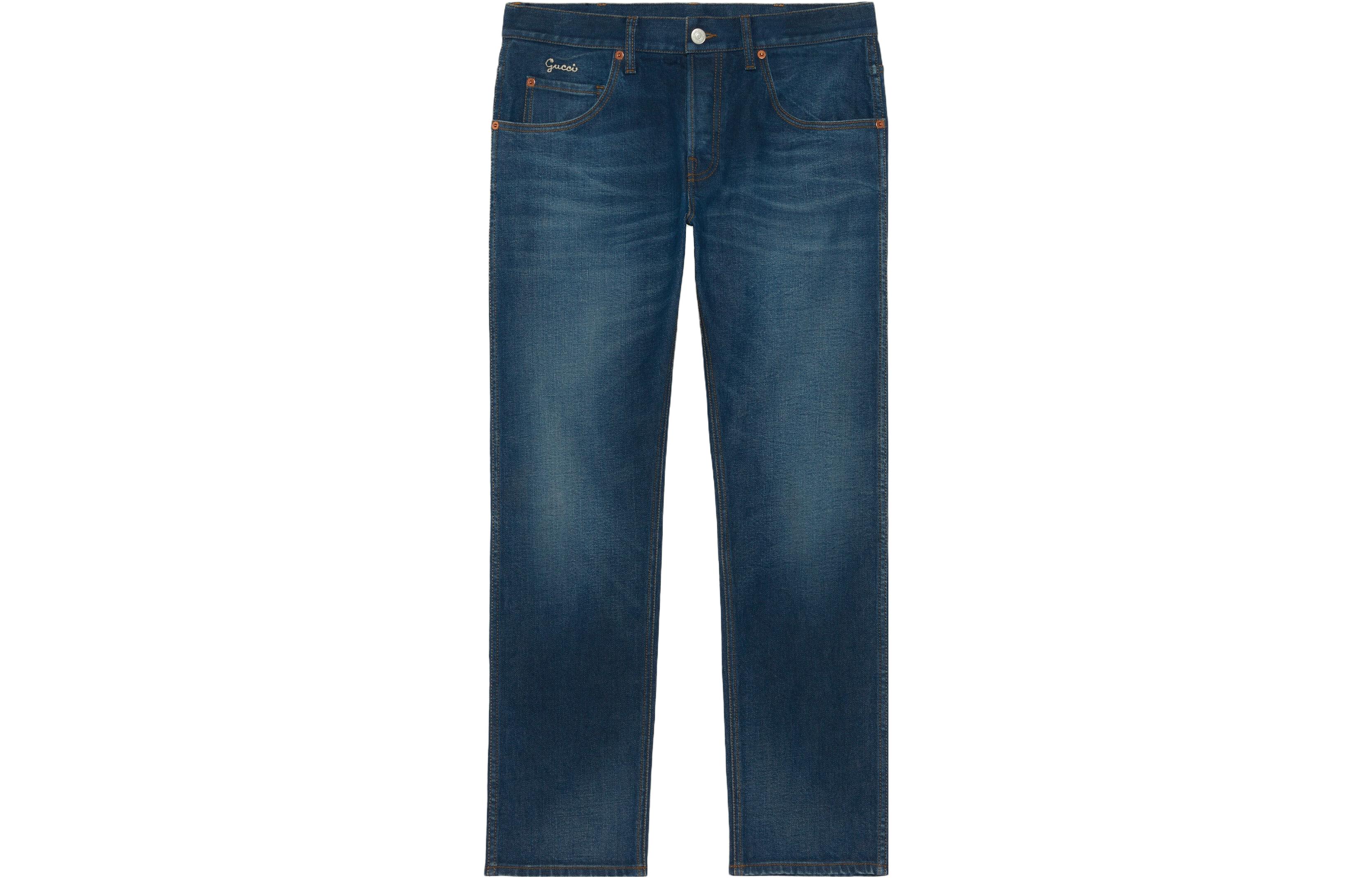 Buy Gucci SS23 Celana Jeans Lurus Tombol Solid Biru Tua 408637-XDB11-4447