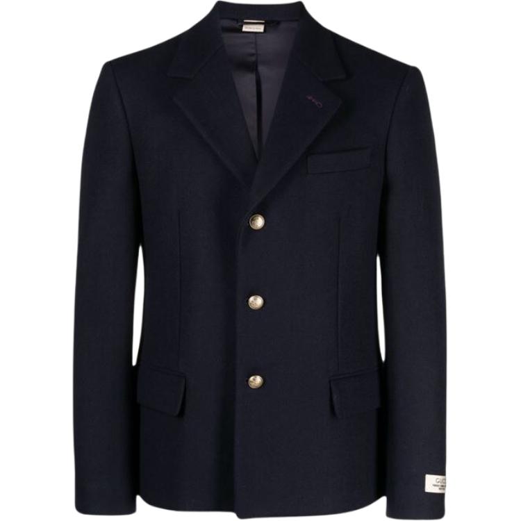 Gucci SS23 Solid Navy Blue Single-Breasted Long-Sleeve Jacket for Men 757841-Z6995-4240