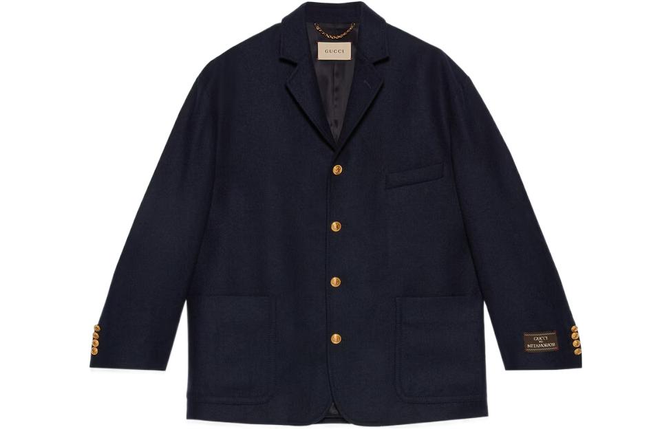 Gucci SS23 Solid Single-Breasted Long-Sleeve Jacket Deep Blue 710557-ZAG5N-4240