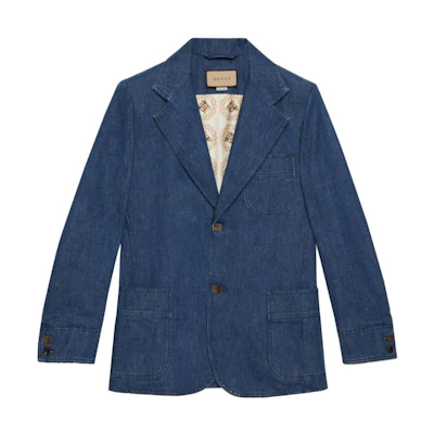 Gucci SS23 Solid Single-Breasted Washed Denim Blazer Deep Blue 738640-XDCGS-4100
