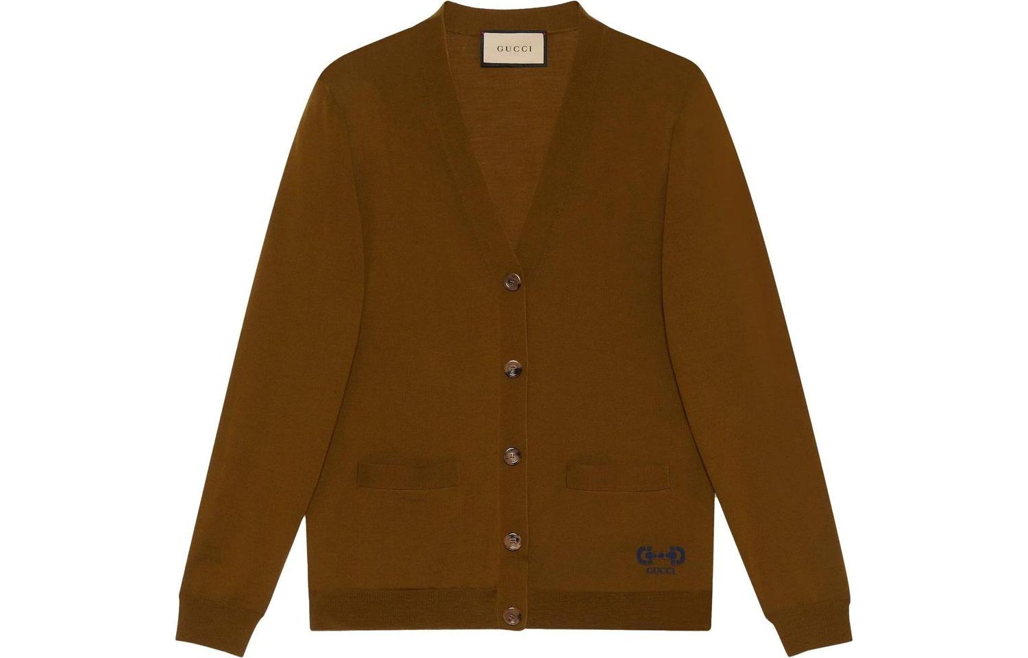 Gucci SS23 Solid V-Neck Button-Up Cardigan Brown Sweater 729469-XKCOR-3266