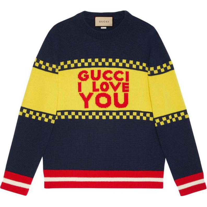 Buy グッチ SS23 ストライプ刺繍ロゴ クルーネックセーター ネイビーブルー 743127-XKDF5-4298
