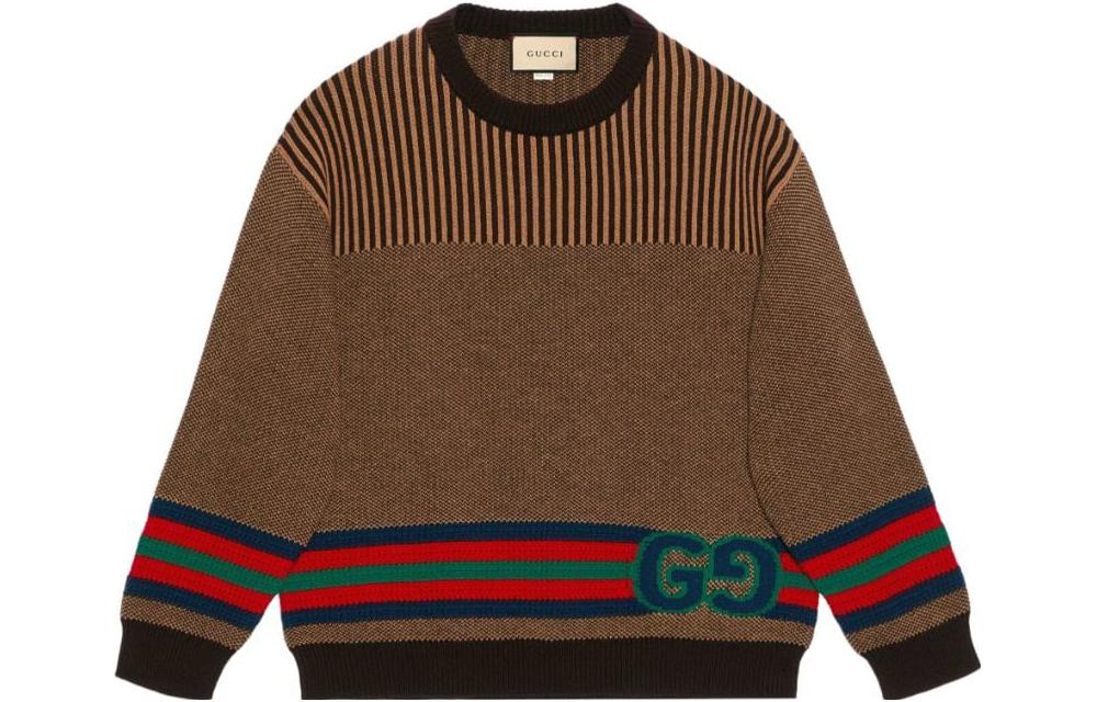 Gucci SS23 Striped Embroidered Long Sleeve Sweater Brown 740349-XKC4D-2180