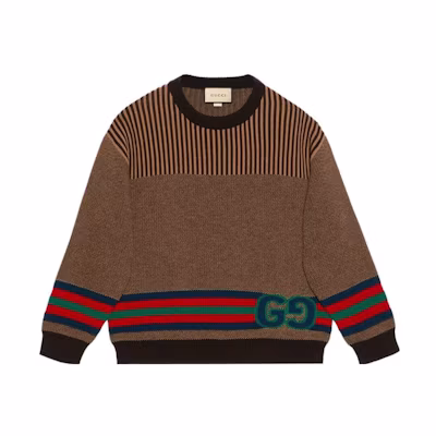 Gucci SS23 Striped Embroidered Long Sleeve Sweater Brown 740349-XKC4D-2180