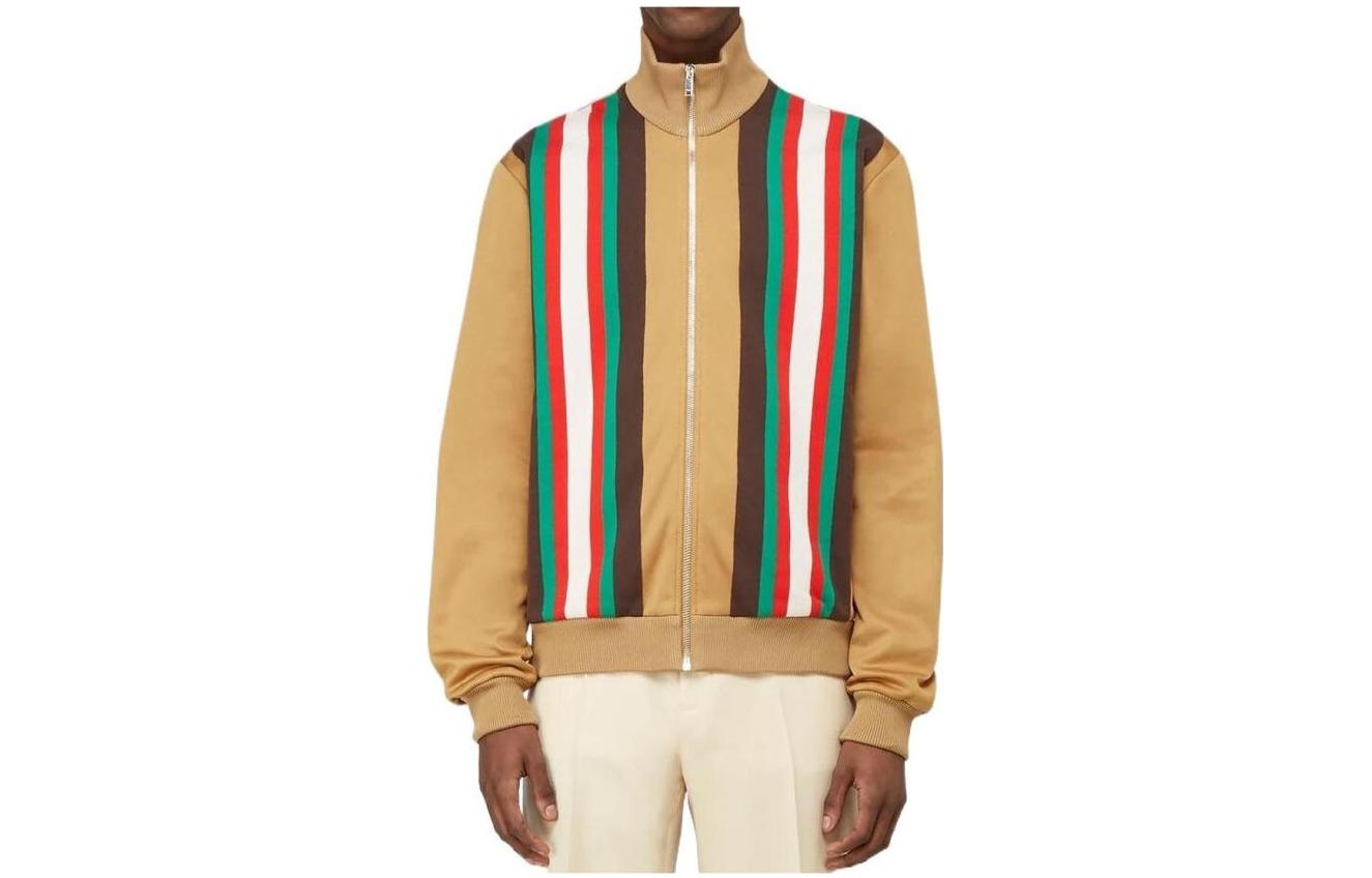 Gucci SS23 Striped Knit Zip Jacket for Men Khaki 615731-XJCFQ-2195