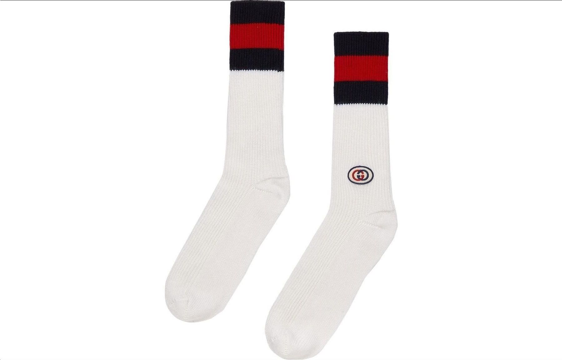 GUCCI SS23 Striped Logo High Socks White - 1 Pair Pack. 727352-4G186-9268