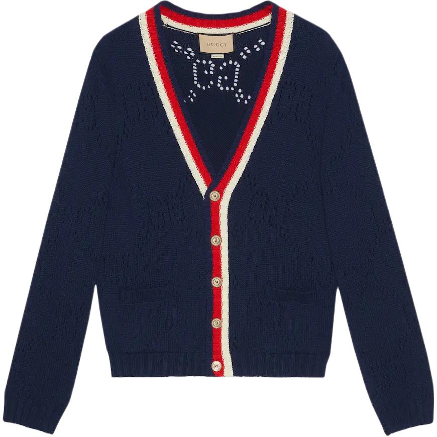 Gucci SS23 Striped Print Button-Up Knit Sweater Navy Blue 740503-XKC4L-4804