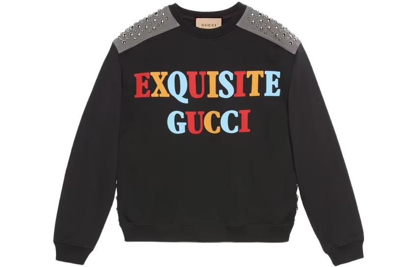 Gucci SS23 Studded Letter Print Black Crewneck Long-Sleeve Sweatshirt Men 718164-XJEWK-1043