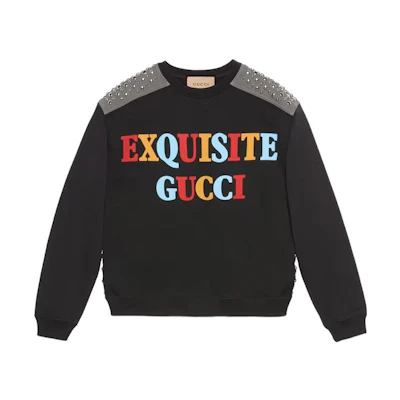 Gucci SS23 Studded Letter Print Black Crewneck Long-Sleeve Sweatshirt Men 718164-XJEWK-1043