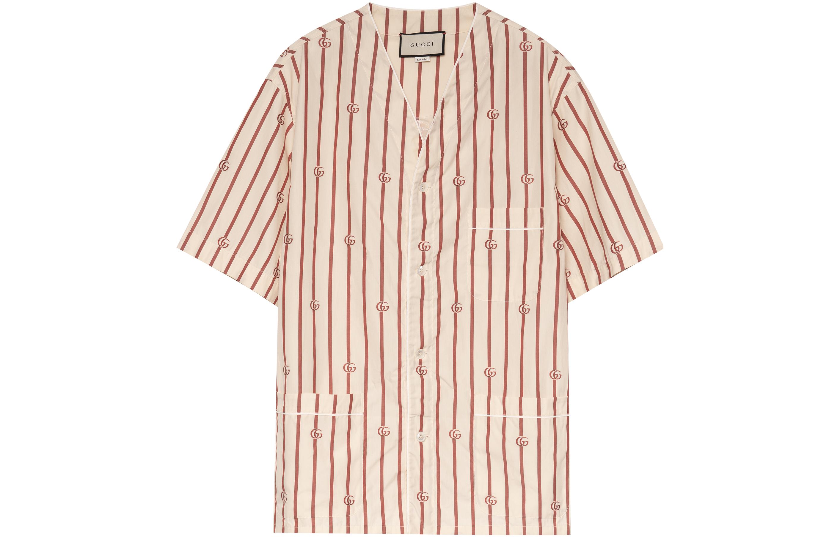 Gucci SS23 V-Neck Short Sleeve Colorblock Stripe Shirt Yellow 618919-ZAERI-9647