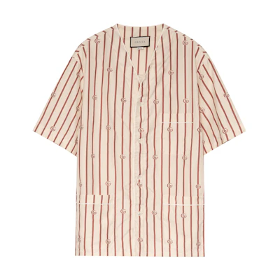Gucci SS23 V-Neck Short Sleeve Colorblock Stripe Shirt Yellow 618919-ZAERI-9647