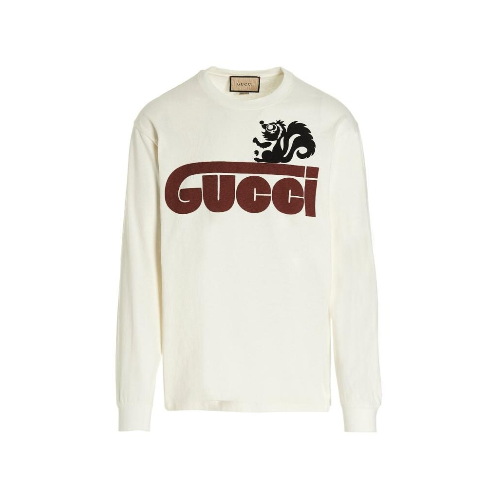 Gucci SS23 White Logo Print Long Sleeve Crew Neck T-Shirt 581903-XJET3-9095