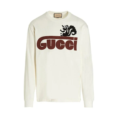 Gucci SS23 White Logo Print Long Sleeve Crew Neck T-Shirt 581903-XJET3-9095