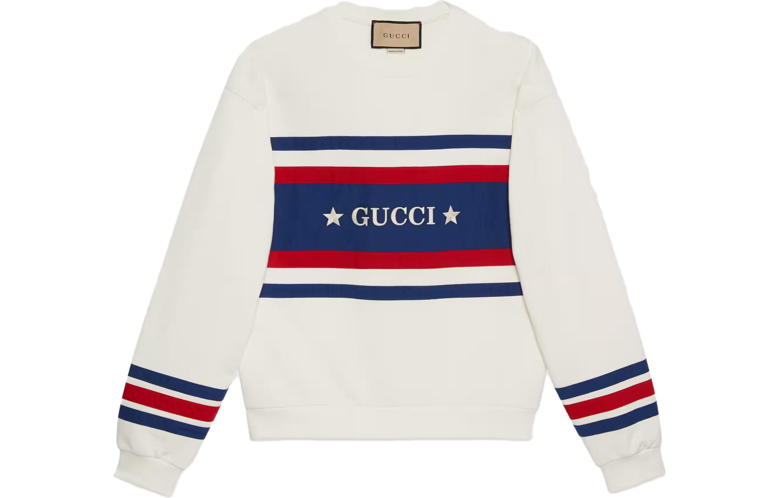 Gucci SS23 White Logo Stripe Print Crewneck Sweatshirt 746988-XJFK1-9088