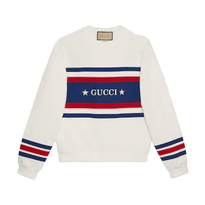 Gucci SS23 White Logo Stripe Print Crewneck Sweatshirt 746988-XJFK1-9088
