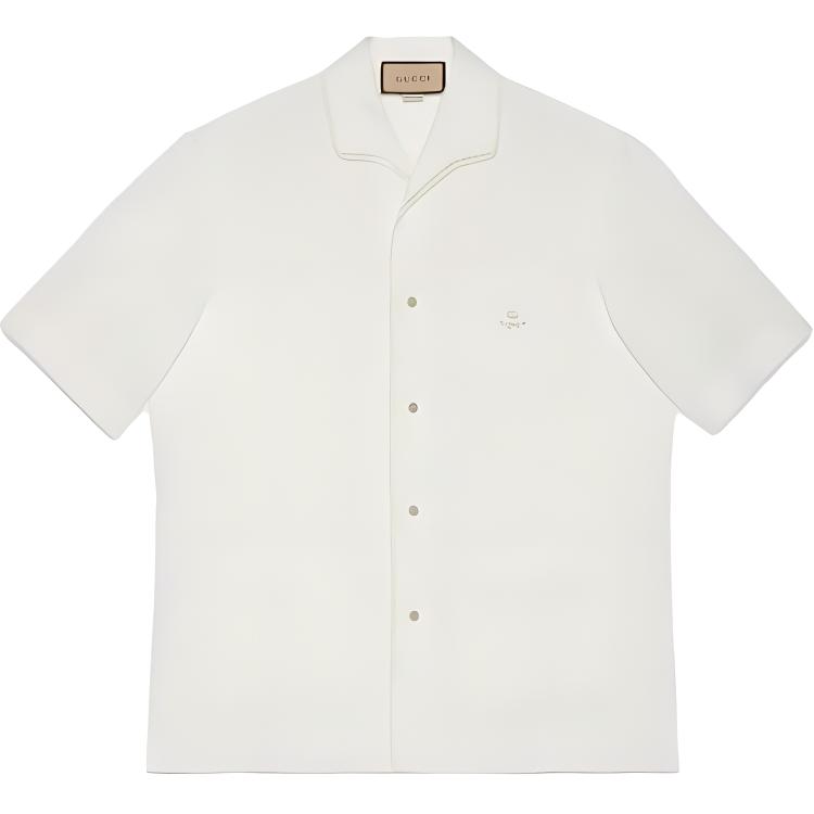 Gucci SS23 White Short Sleeve Embroidered Logo Sun Protection Shirt Men 740862-ZANEY-9000