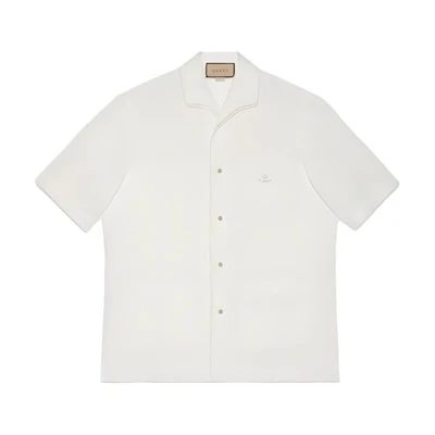 Gucci SS23 White Short Sleeve Embroidered Logo Sun Protection Shirt Men 740862-ZANEY-9000