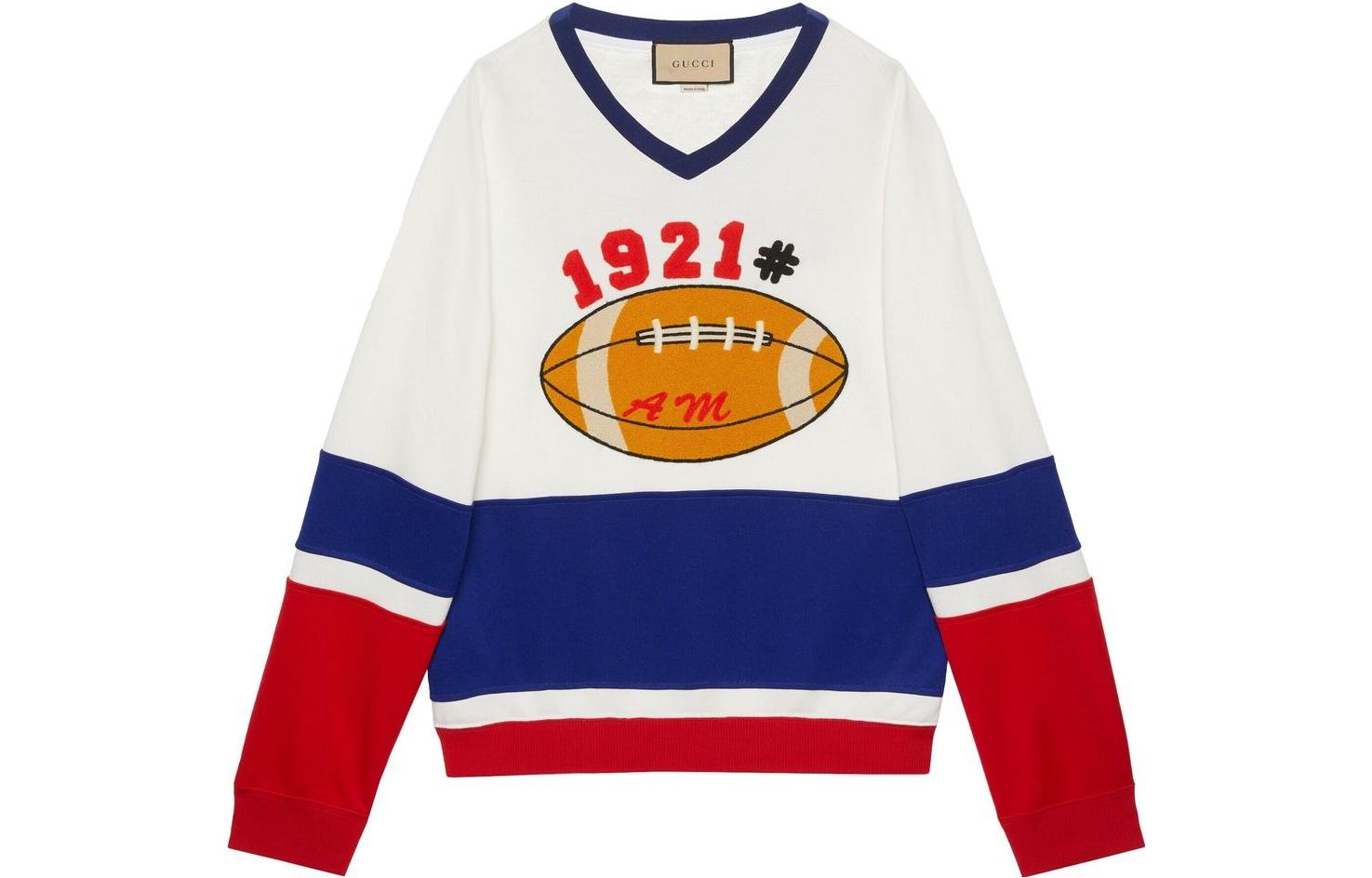 Gucci SS23 White V-Neck Letter Embroidered Long-Sleeve Sweatshirt 733477-XJFAC-9791