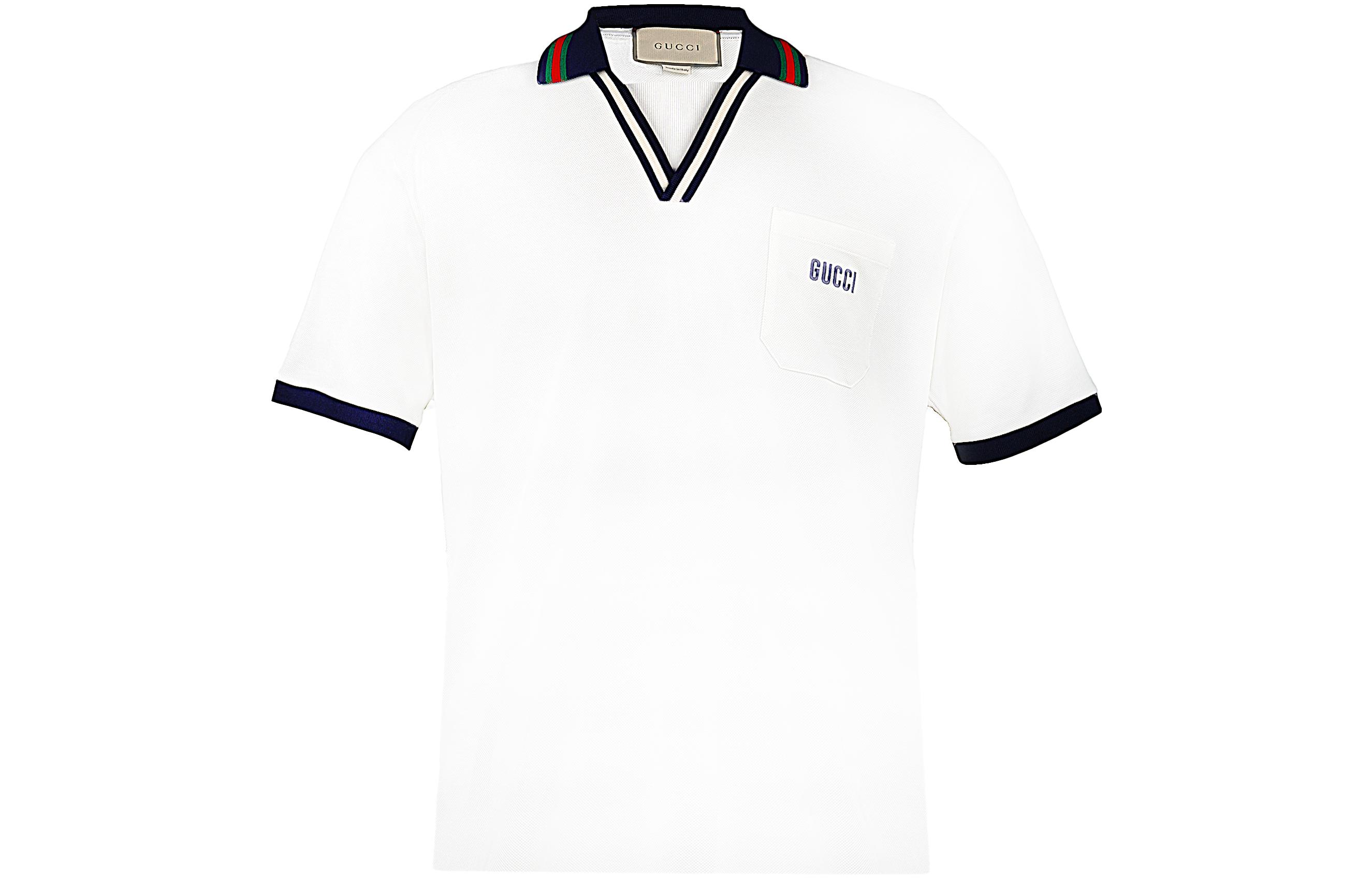 Gucci SS23 White V-Neck Striped Trim Short Sleeve Polo Shirt 737667-XJFGK-9133