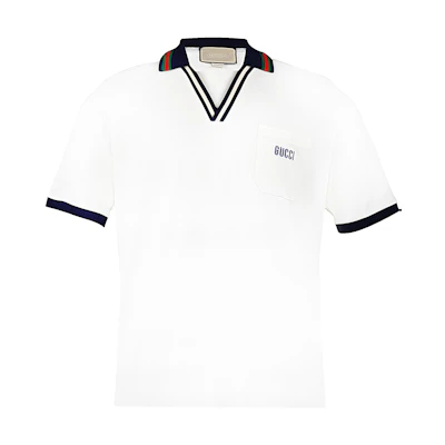 Gucci SS23 White V-Neck Striped Trim Short Sleeve Polo Shirt 737667-XJFGK-9133