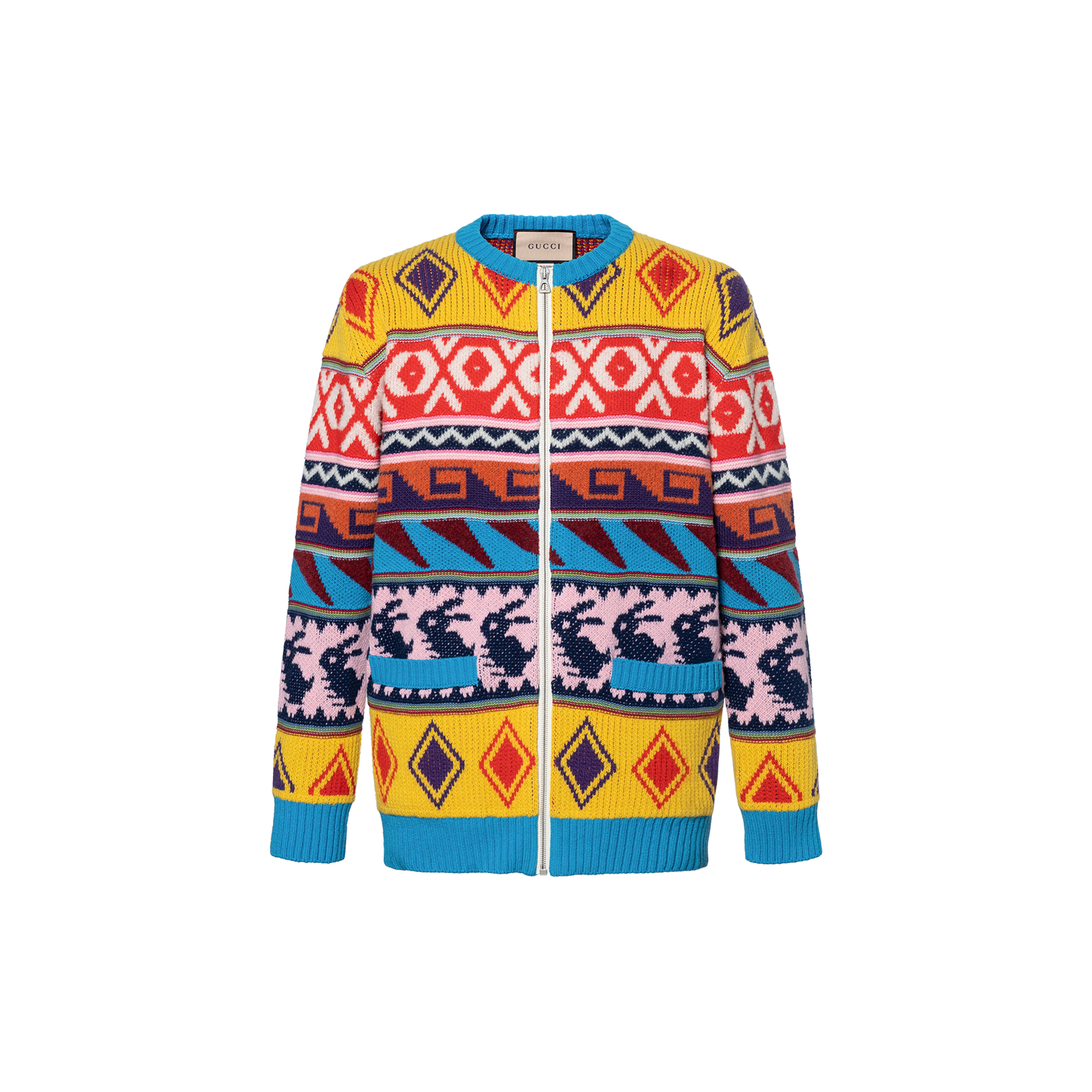 Gucci SS23 Wool Geometric Jacquard Zip Jacket Multicolor 714500-XKCZ8-7123
