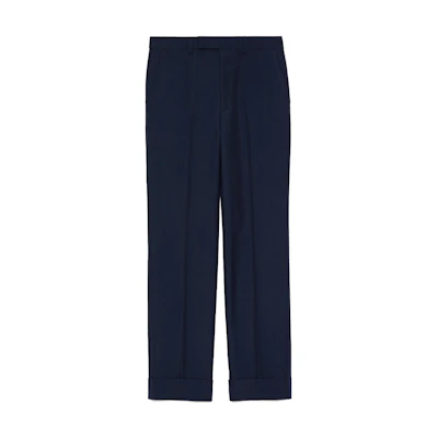 Gucci SS23 Wool Twill Straight Fit Trousers for Men - Navy Blue 756407-ZAMII-4440