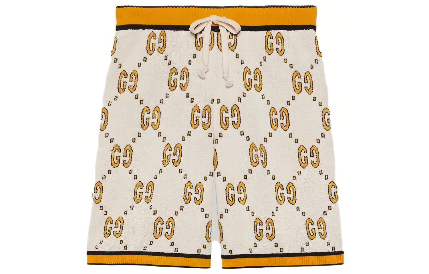 Gucci SS23 Yellow Logo Print Diamond Pattern Drawstring Shorts 740573-XKC6D-9202